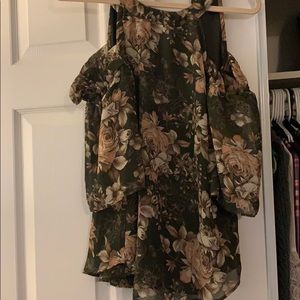 Olive green and blush floral blouse